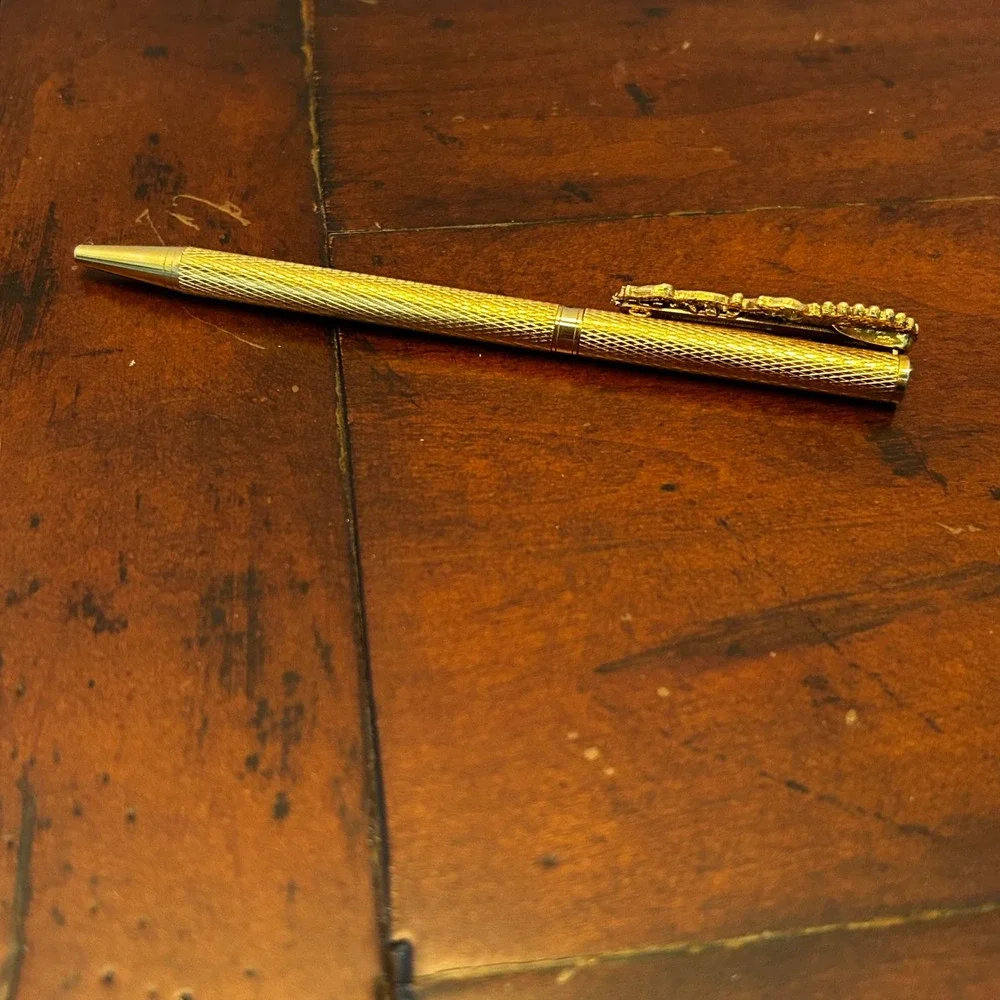1928 Co Ballpoint Pen Gold Floral Cameo Victorian Filigree Slim Refillable VTG